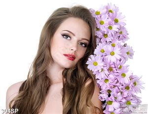 Tranh cô gái đẹp bên hoa cúc tím
