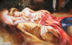 Tranh vẽ người đẹp gợi cảm nằm nhắm mắt treo trang trí spa