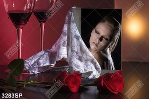 Tranh hoa rượu bên tấm ảnh người đẹp