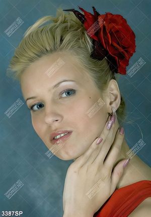 Tranh người đẹp cài hoa hồng trên tóc