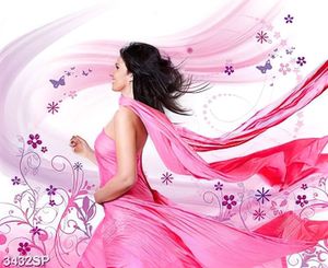 Tranh cô gái mặc váy hồng in kính