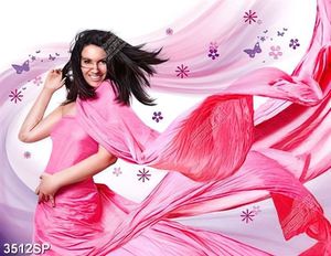 Tranh người đẹp mặc váy hồng