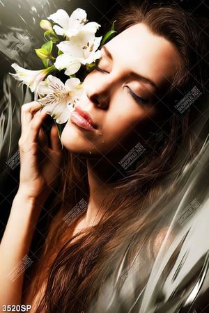 Tranh cô gái xinh đẹp bên bông hoa trắng