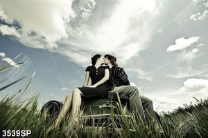 Tranh cặp đôi ngồi trên xe hôn nhau
