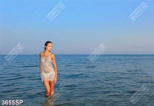 Tranh người mẫu bikini đứng dưới biển