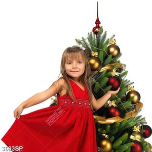 Tranh bé gái dễ thương bên cây thông noel