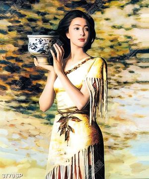 Tranh cô gái bưng chậu in canvas