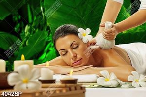 Tranh cô gái nằm massage thư giãn trong spa