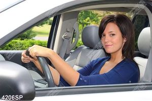 Tranh cô gái ngồi trong xe ô tô