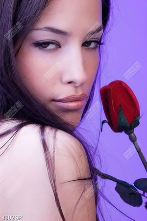 Tranh cô gái và bông hoa hồng