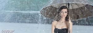 Tranh cô gái che dù đứng dưới mưa