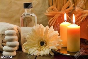 Tranh hoa trắng và nến vàng