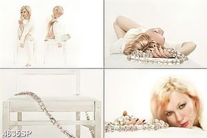 Tranh ghép cô gái và chuỗi hạt