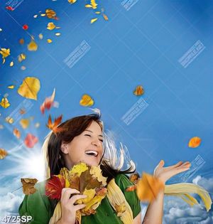 Tranh cô gái cầm lá vàng mùa thu