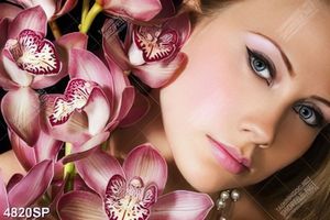 Tranh spa cô gái bên cành hoa lan