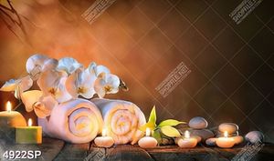 Tranh khăn trắng và hoa lan treo trang trí tường spa