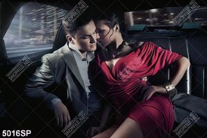 Tranh cặp đôi ngồi trong xe ô tô