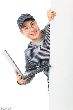 Tranh chàng trai trẻ cầm laptop