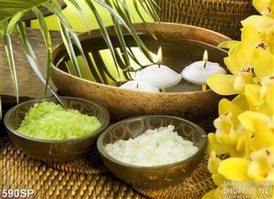 Tranh muối khoáng xanh và hoa lan vàng