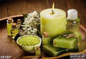 Tranh đẹp ánh nến xanh lá và muối khoáng