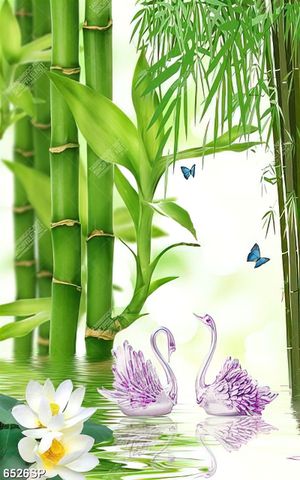 Tranh file gốc cây trúc xanh và chim thiên nga