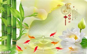Tranh spa đẹp cá koi và hoa sen