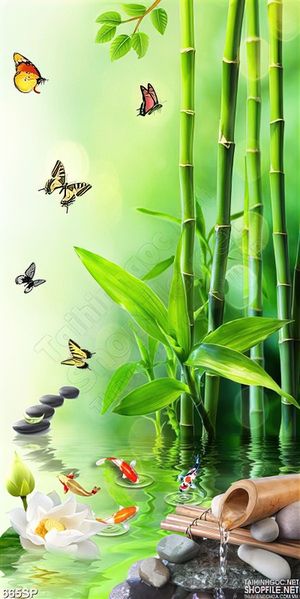 Tranh spa trúc và bướn vườn hoa