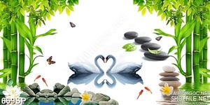 Tranh hoa đẹp thiên nga và hồ nước