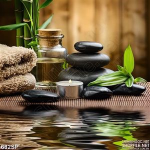 Tranh đá cuội đen và nến thơm spa