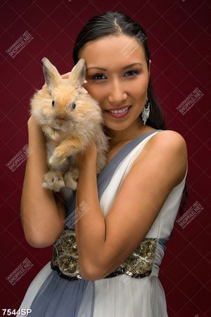 Tranh cô gái ôm chú thỏ nhỏ