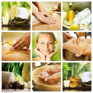 Tranh bộ ghép gương mặt xinh đẹp và bàn tay mát xa