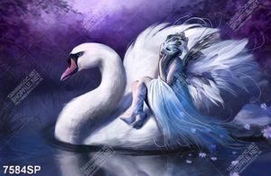 Tranh người đẹp ngồi bên chim thiên nga trắng