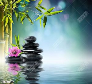 Tranh trúc xanh và đá đen treo tường spa