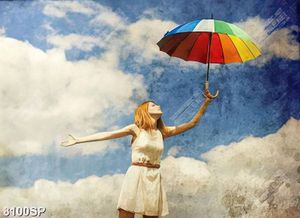 Tranh cô gái cầm chiếc ô sắc màu