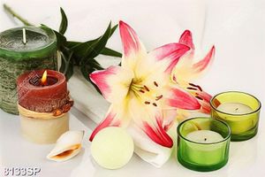 Tranh cành hoa ly và nến thơm