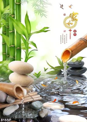 Tranh spa trúc xanh và dòng nước thư giãn