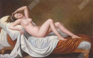 Tranh vẽ cô gái nằm khỏa thân trên giường treo spa