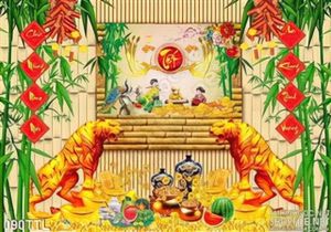 Tranh Tài Lộc, tranh Tết con Hổ thư pháp