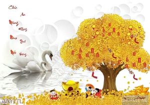 Tranh Tài Lộc, tranh Tết chim thiên Nga thư pháp