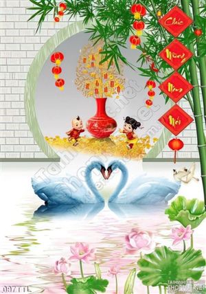 Tranh Tài Lộc, tranh Tết chim thiên nga in lịch