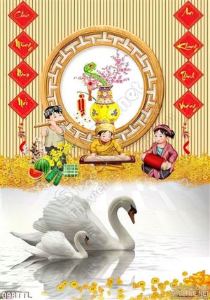 Tranh Tài Lộc, tranh Tết chim thiên nga in lịch