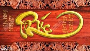 Tranh chữ Phúc dáp vàng trên nền gỗ gắn tường