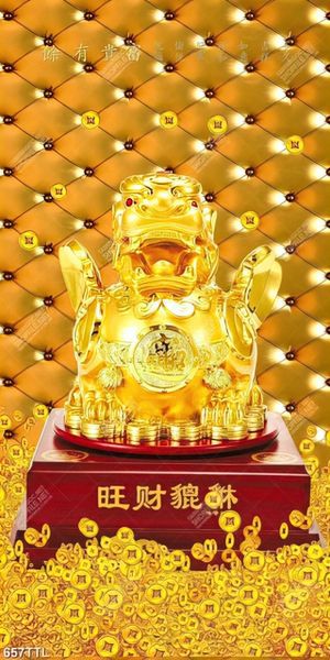 Tranh trang trí tường kỳ lân đúc vàng khổ dọc
