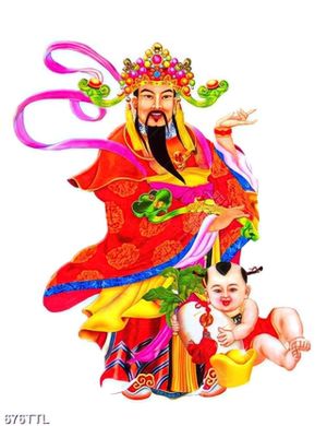 Tranh thần tài và tiểu linh đồng chất lượng cao