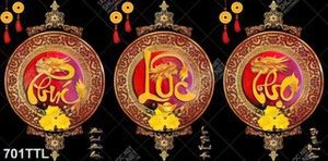 Tranh thư pháp phúc lộc thọ và hoa mai khổ ngang trang trí nội thất