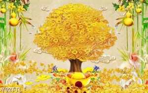 Tranh dắn tường cây tiền vàng trang trí tết