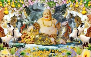 Tranh giả ngọc Phật Di Lặc và chim hạc chất lượng cao