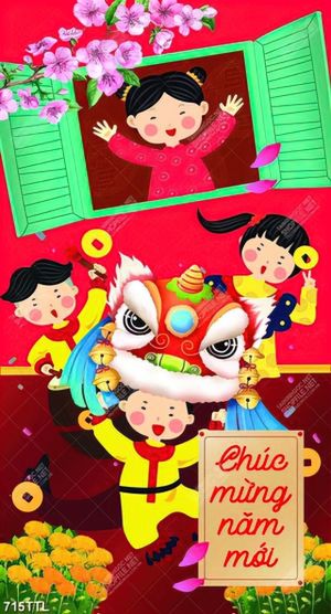 Tranh vector múa lân đón xuân về