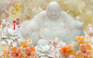 Tranh Phật Di Lặc và hoa giả ngọc trang trí phòng khách