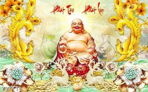 Tranh giả ngọc Phật Di Lặc và chim khổng tước đẹp nhất